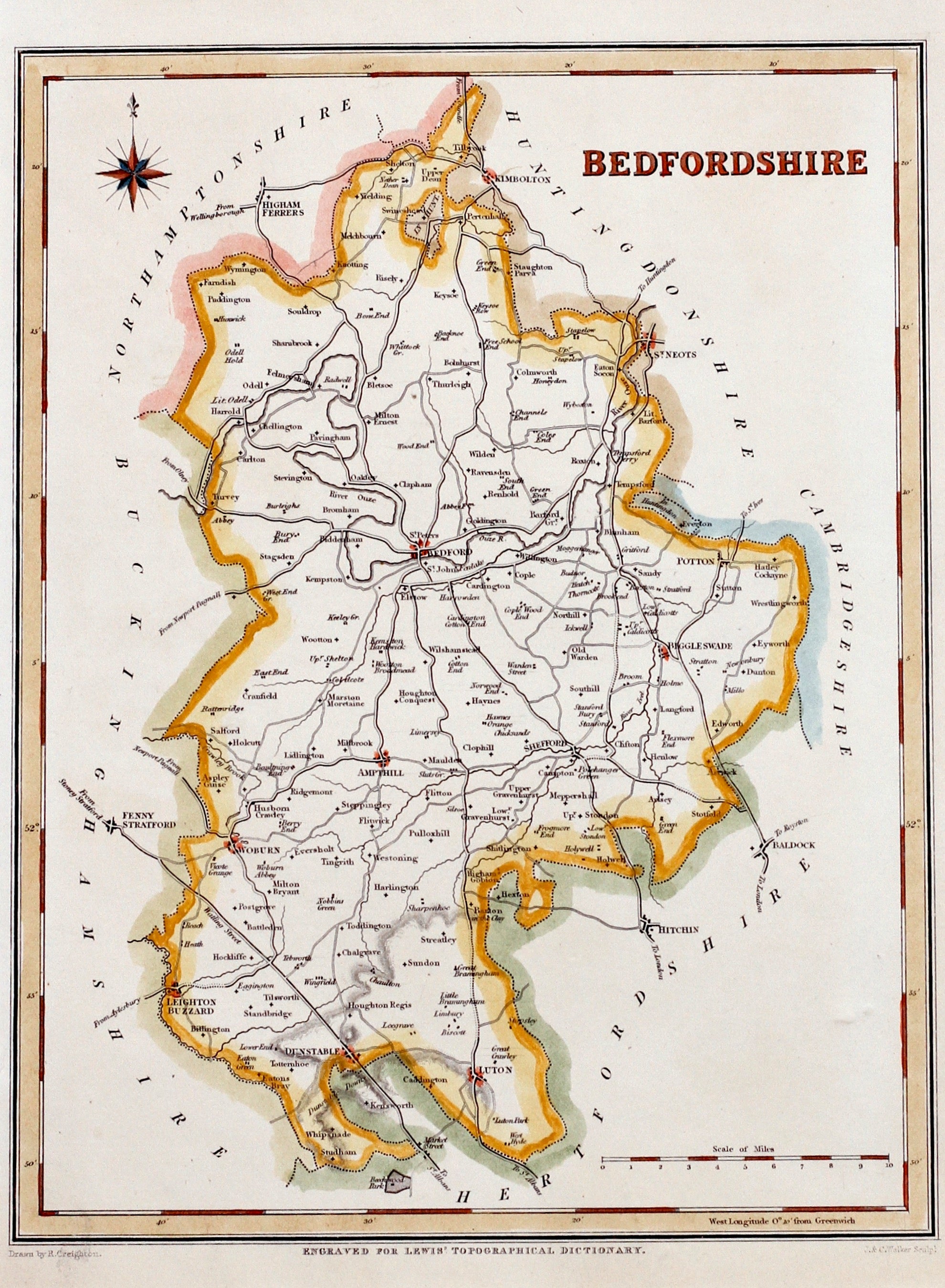 Bedfordshire Antique Map By J C Walker Circa 1830 s The Witch Ball bedfordshire-antique-map-by-j-c-walker-circa-1830-s-the-witch-ball