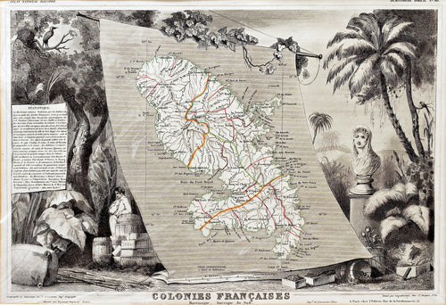 Colonies Francaises - Martinique - Antique Map circa 1840
