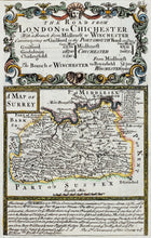 Load image into Gallery viewer, The Road from London to Chichester - Antique Map by Owen Bowen circa 1720