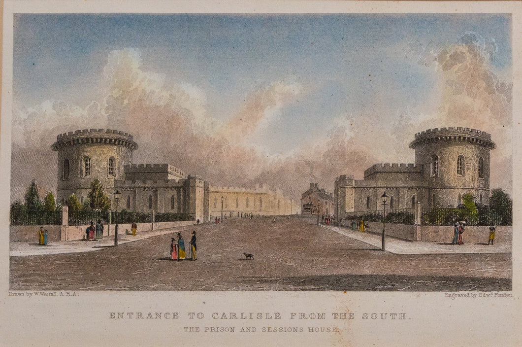 Entrance to Carlisle from the South - Antique Steel Engraving circa 1830