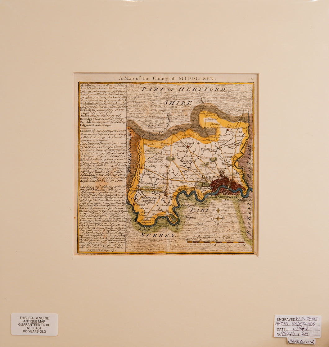 Map of Middlesex - Antique Map circa 1742