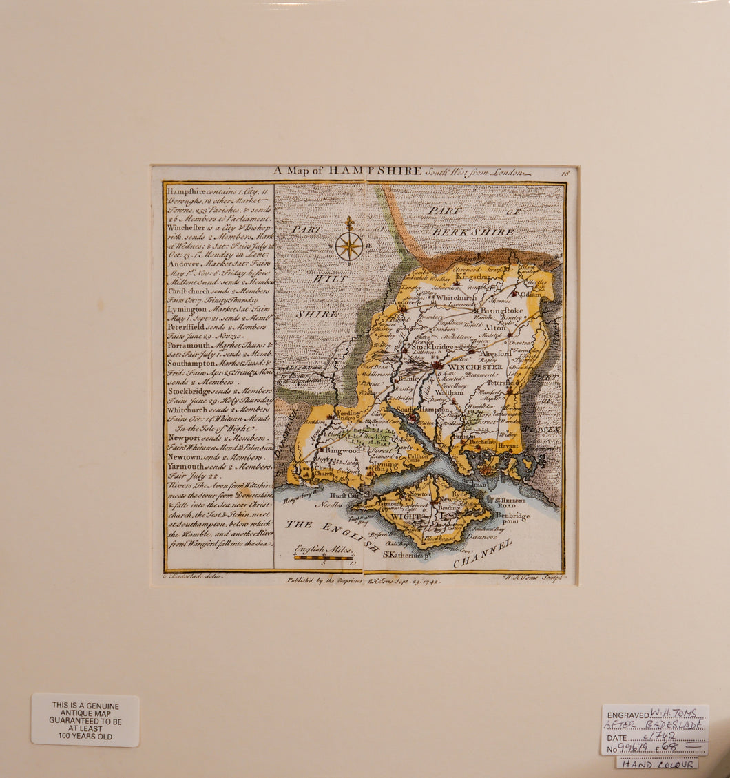 Map of Hampshire - Antique Map circa 1742