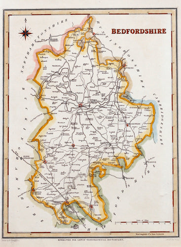 Bedfordshire - Antique Map by J&C Walker circa 1830s
