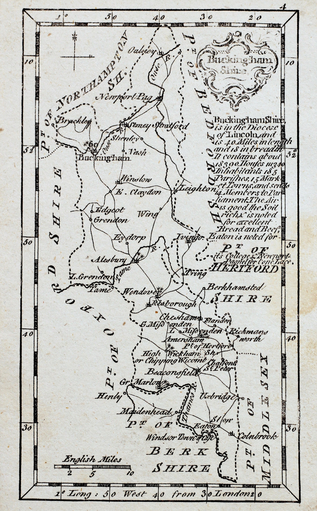 Buckinghamshire - Rare Antique Map circa 1759
