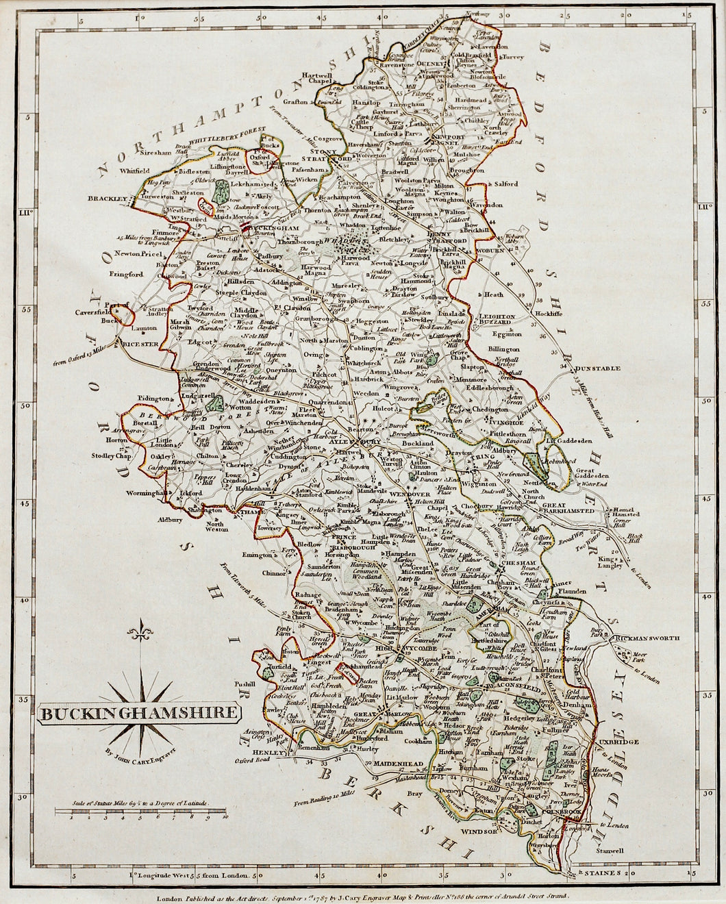 Buckinghamshire - Antique Map by John Cary 1787