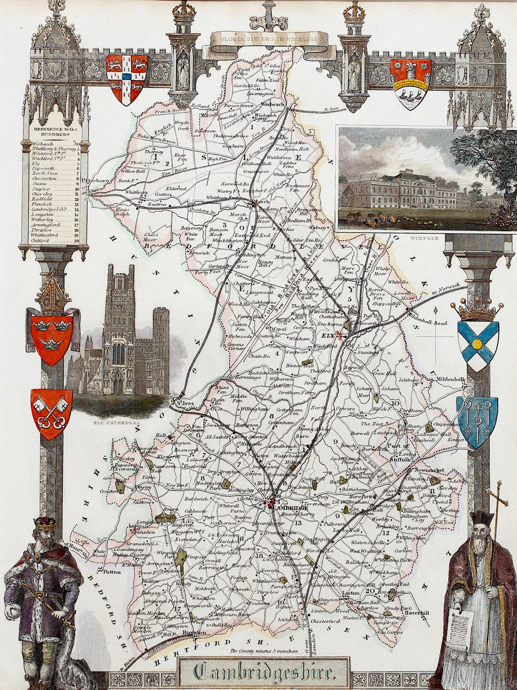 Cambridgeshire - Antique Map by Thomas Moule circa 1848