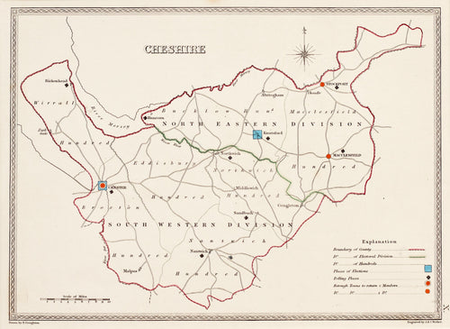 Cheshire - Antique Map Engraved by J & C Walker circa 1840