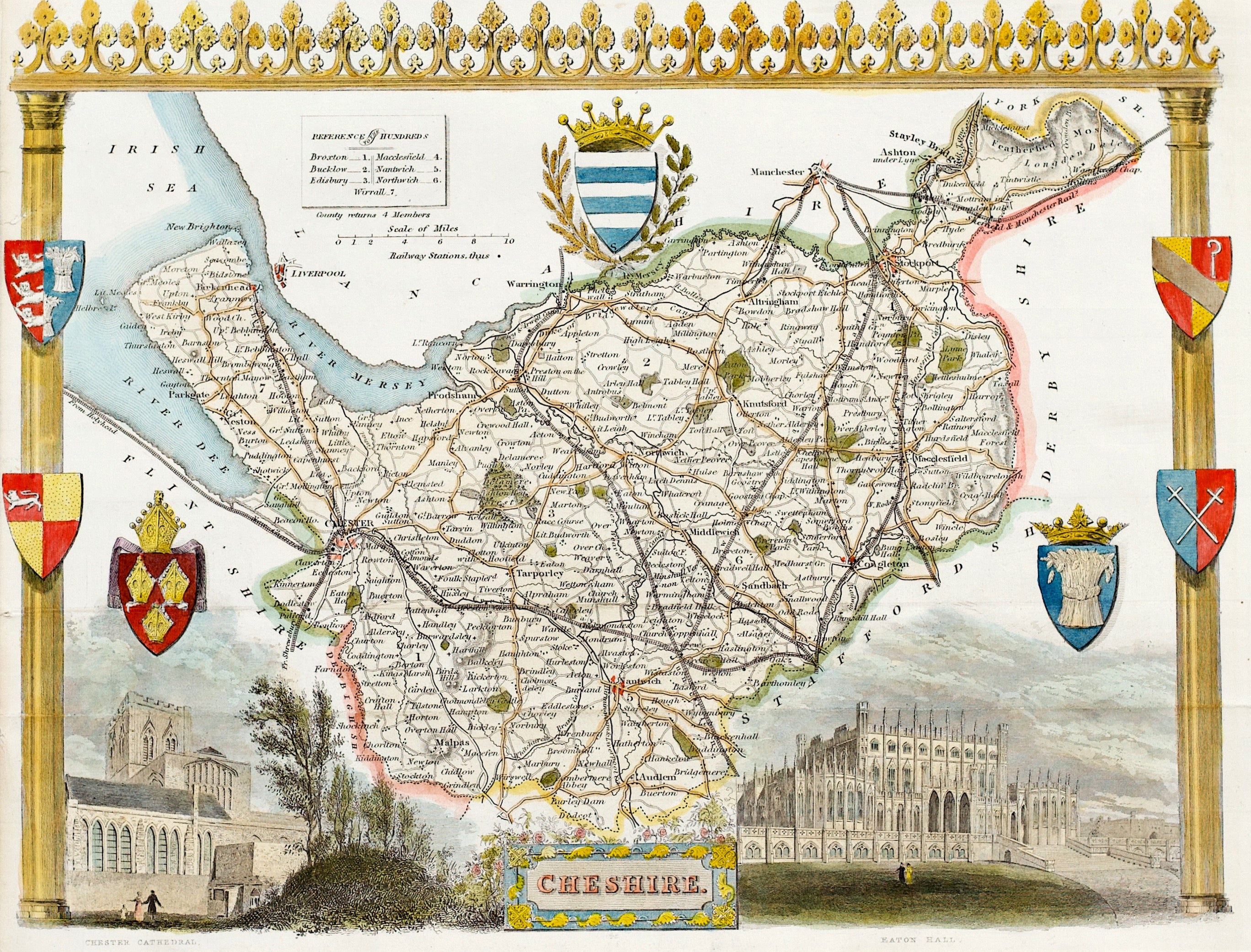 Cheshire - Antique Map by T Moule, circa 1848 #2 – The Witch Ball