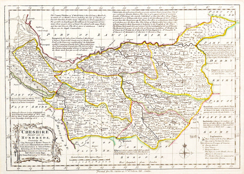 Emanuel Bowen's Map of Cheshire Divided into Its Hundreds - circa 1767