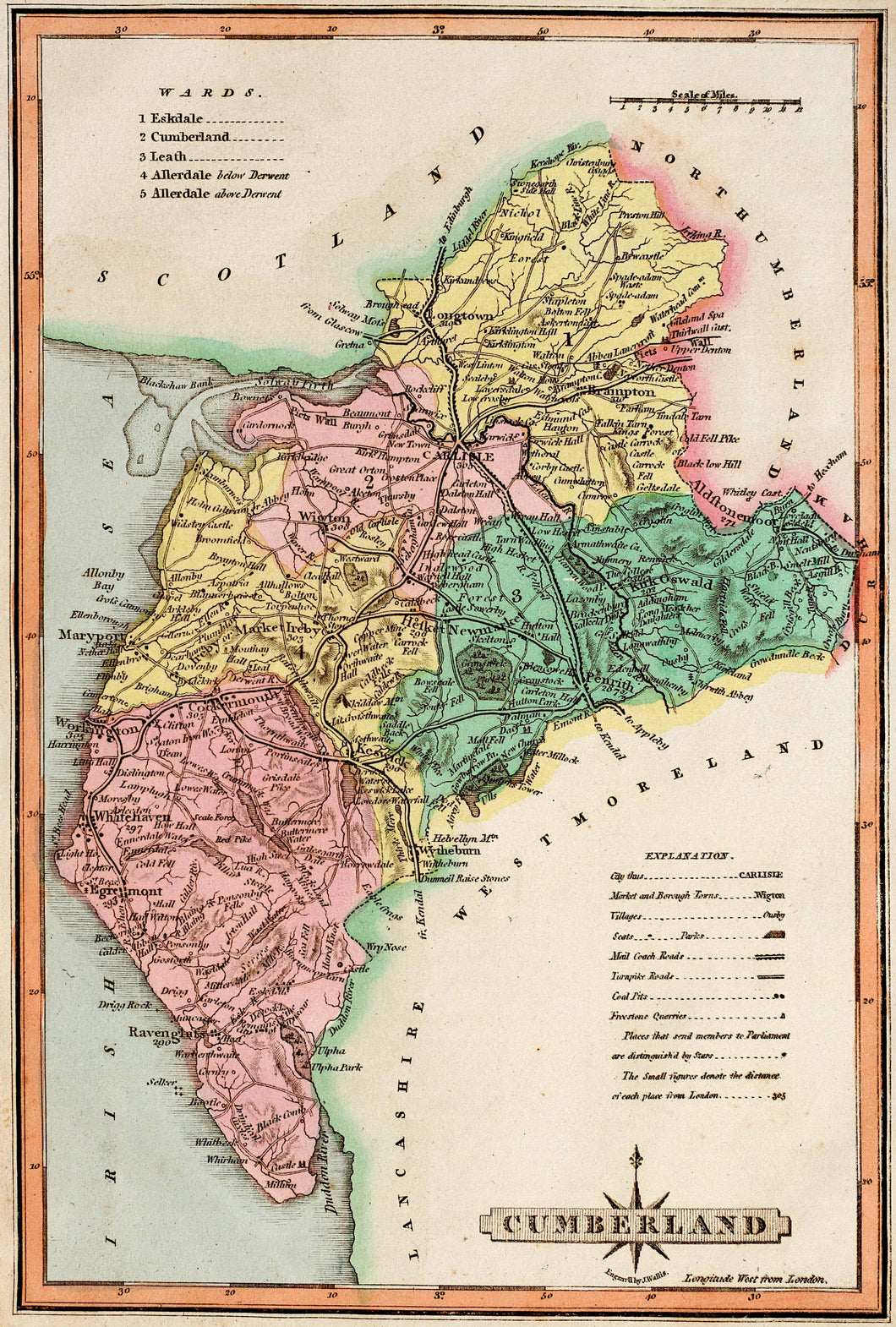 Cumberland - Antique Map by J Wallis circa 1814