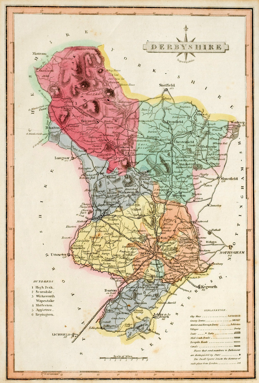 Derbyshire - Antique Map by J Wallis circa 1814