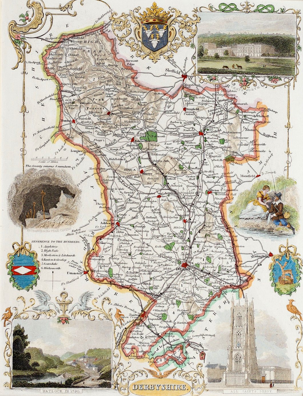 Derbyshire - Antique Map by T Moule circa 1848