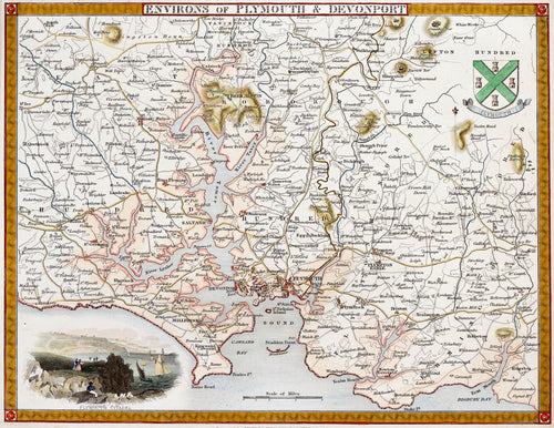 Environs of Plymouth and Devonport - Antique Map by T Moule circa 1834