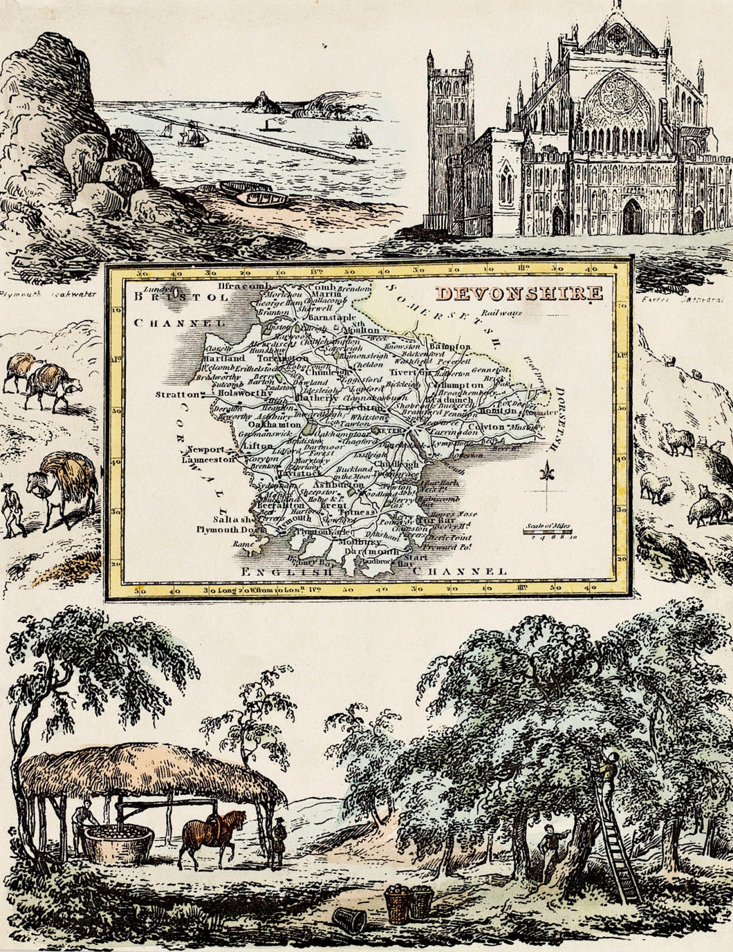 Devonshire Antique Map by R Ramble circa 1845