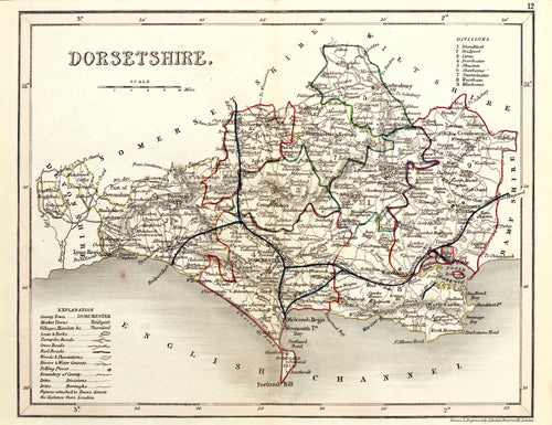 Dorsetshire - Antique Map by J Archer circa 1848