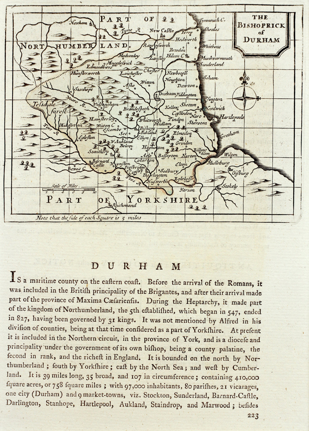Durham - Antique Map by Seller circa 1785