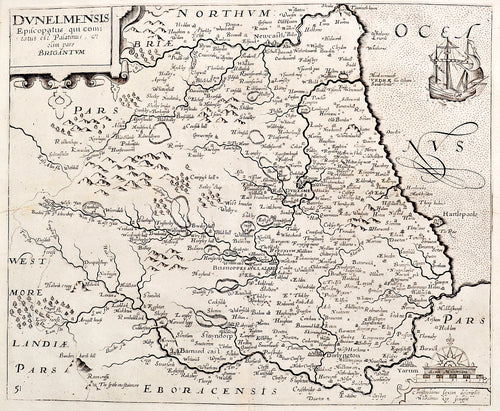 Antique Map of the North East of England - 1637