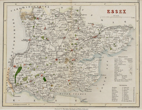 Essex - Antique Map by J Archer circa 1848