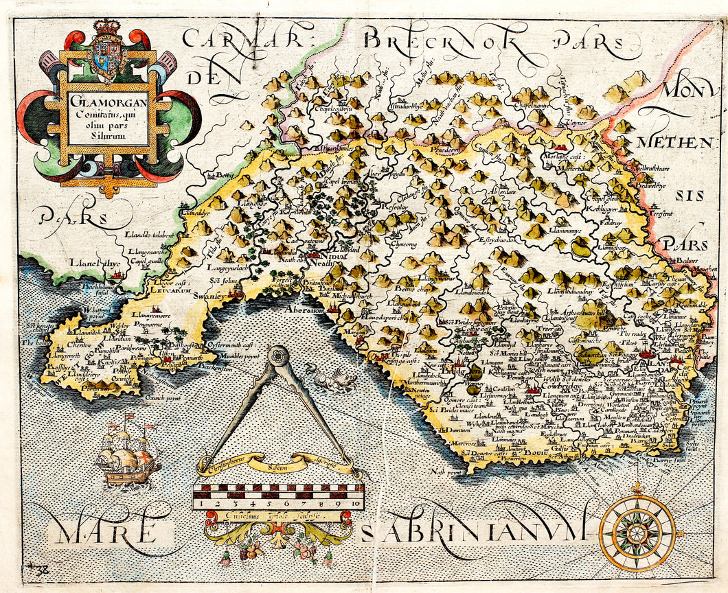 Glamorgan Comitatus Qui Olim Pars Silurum - Antique Map of Glamorganshire 1637
