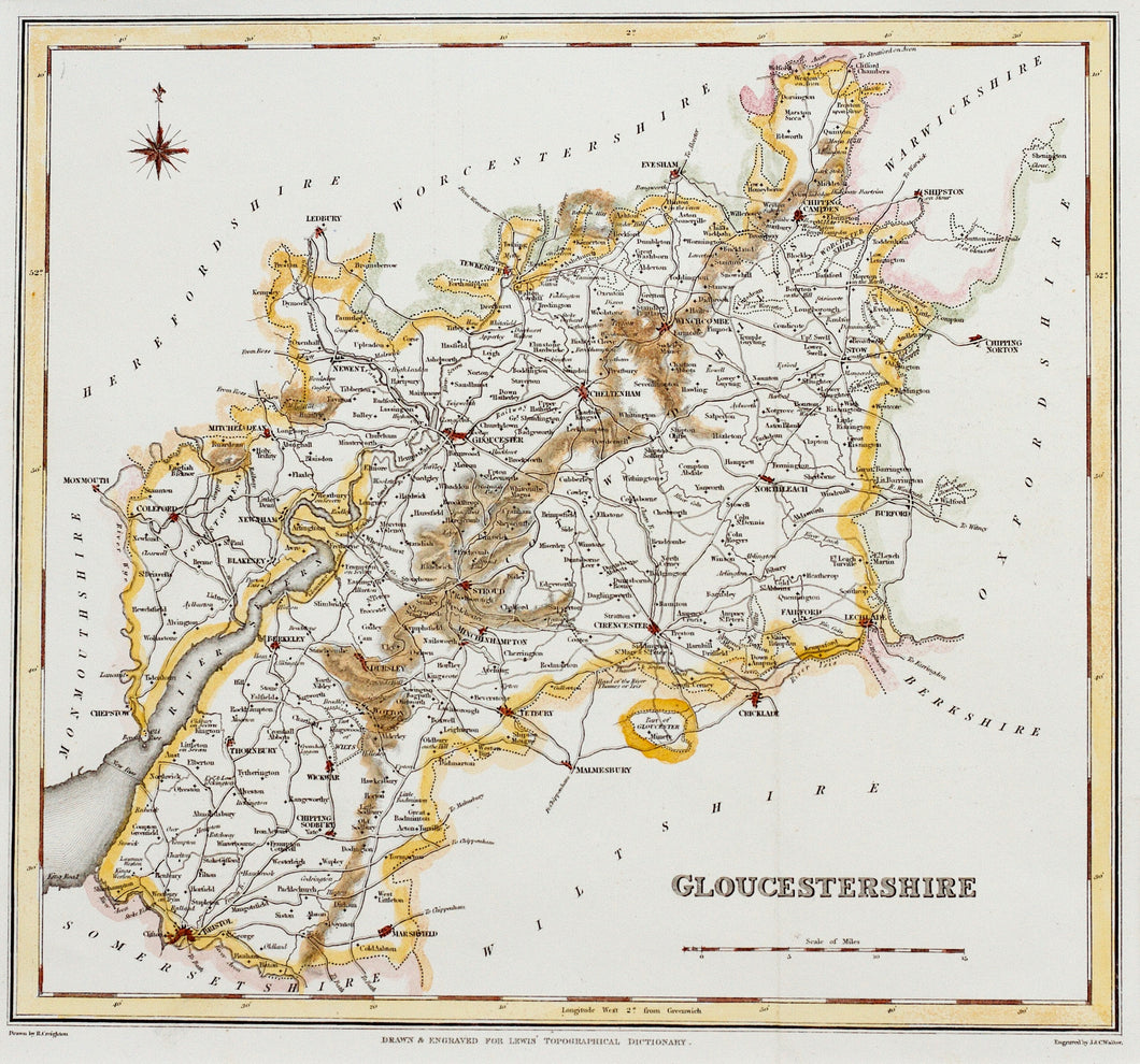 Gloucestershire - Antique Map by JC Walker circa 1831