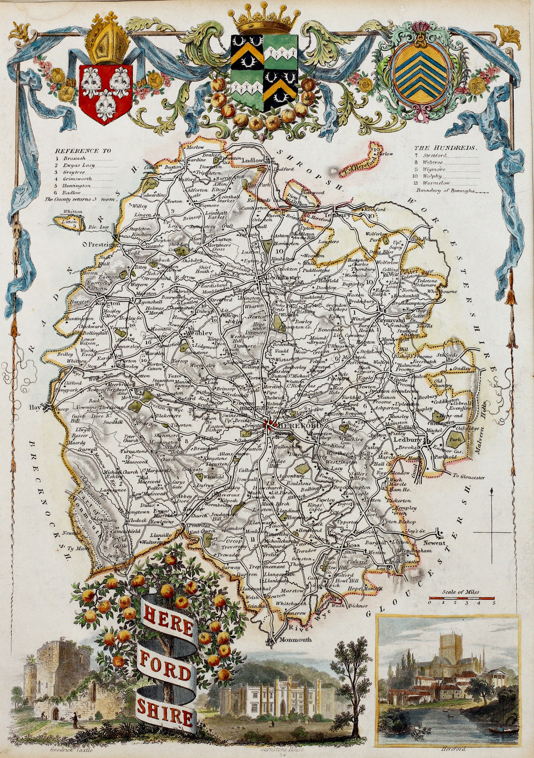 Herefordshire - Antique Map by Thomas Moule circa 1842