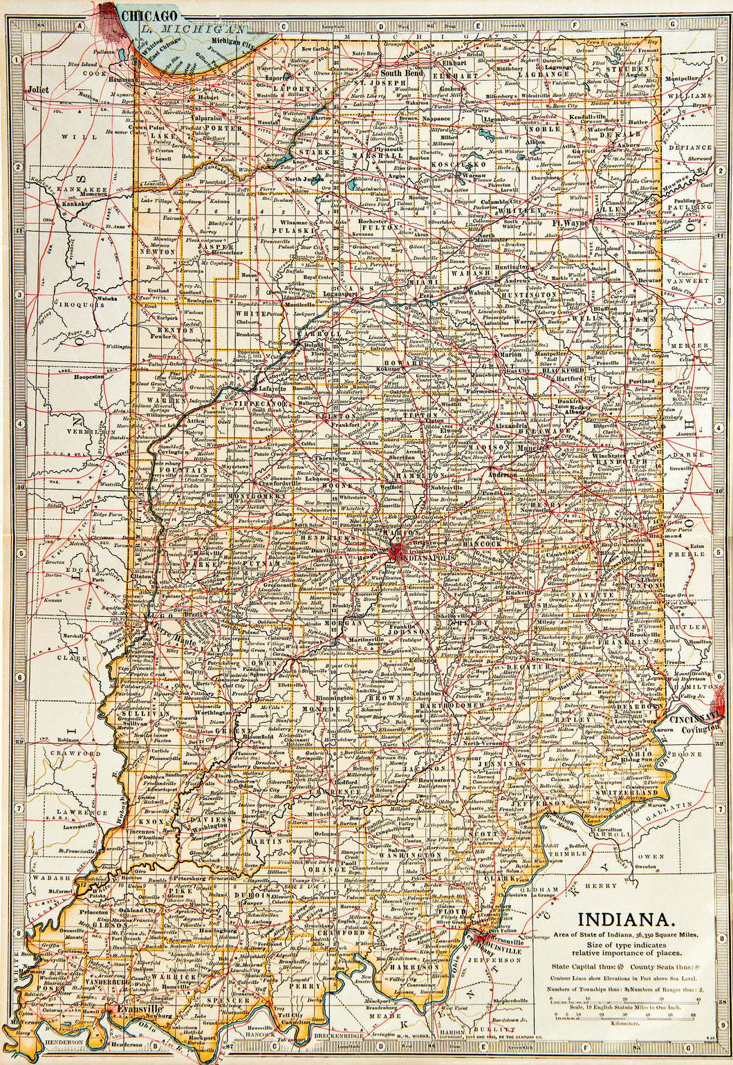 Indiana - Antique Map circa 1903