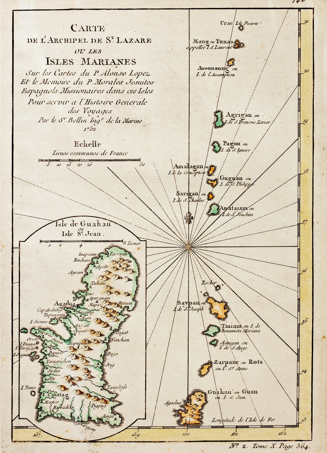 Carte de lArchipel de St Lazare ou les Isles Marianes Marianas Islands - Antique Map, circa 1752