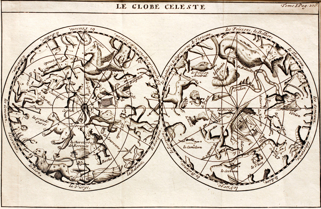 Le Globe Celeste - French Antique Copper Engraving circa 1702