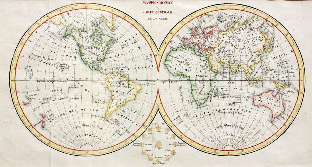 Mappe-Monde Map of the World - Copper Engraving circa 1780