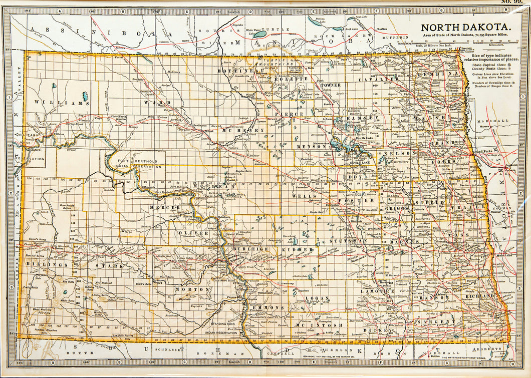 North Dakota - Antique Map circa 1910