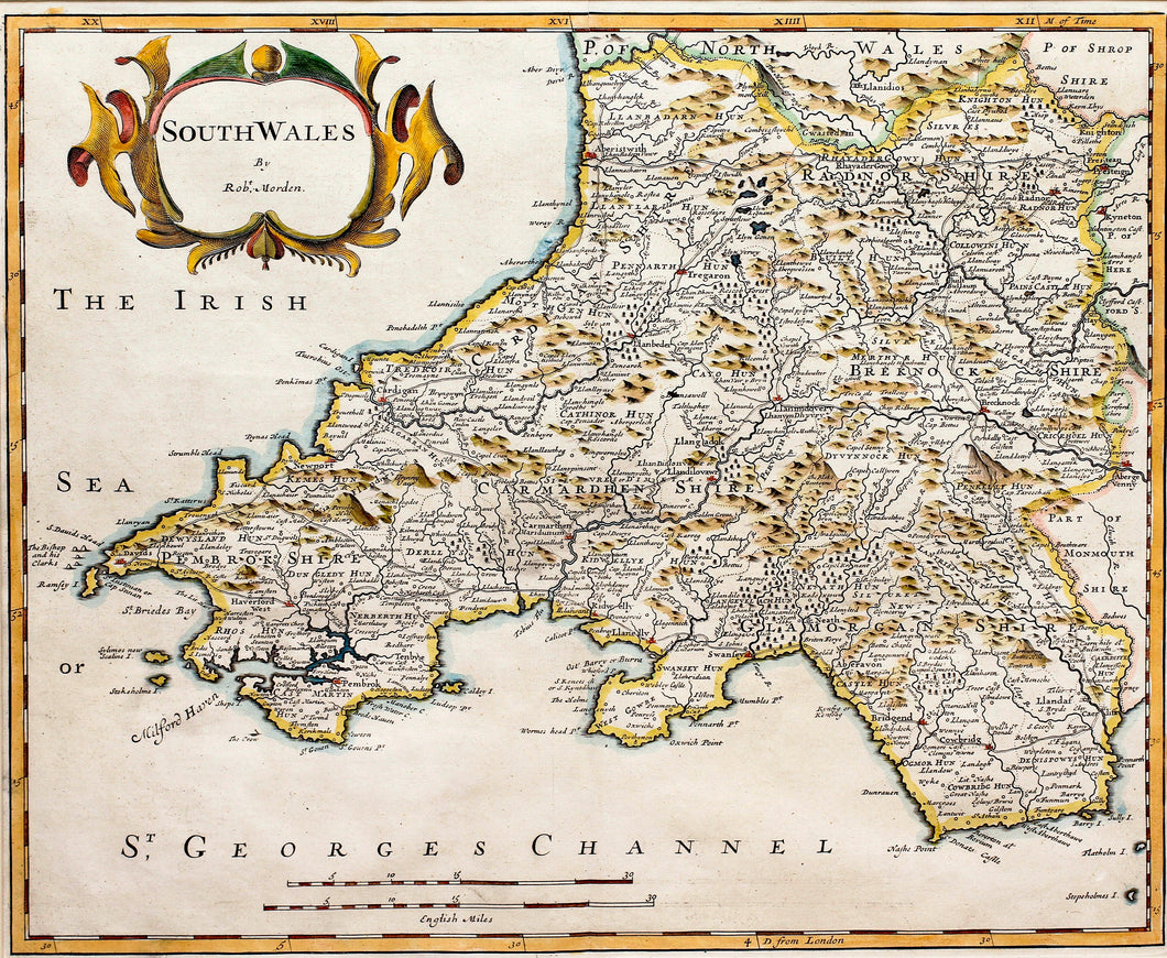 South Wales - Antique Map by Robert Morden circa 1695