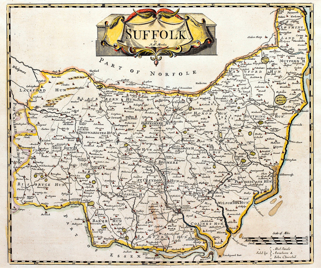 Suffolk - Antique Map by Robert Morden circa 1753