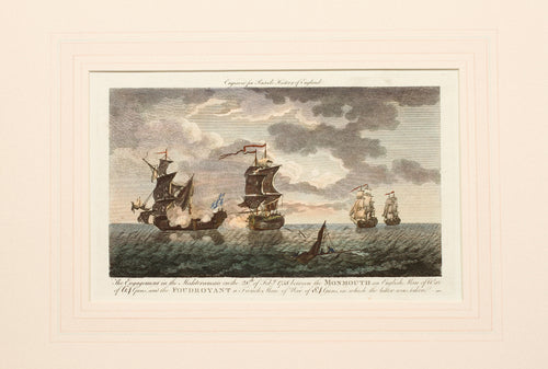 The Engagement Between the Monmouth and the Foudroyant - Antique Copper Engraving circa 1780
