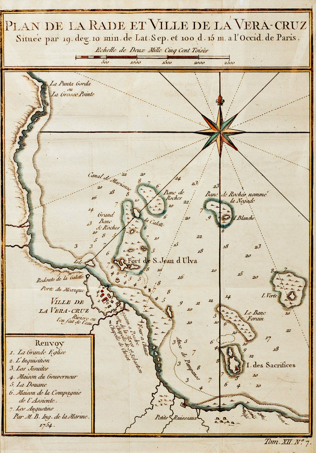 Plan de la Rade et Ville de la Vera-Cruz - Antique Map circa 1754