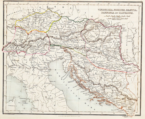 Vindelicia Noricum Rhaetia Pannonia et Illyricum - Antique Map circa 1850