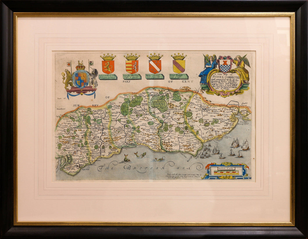 A New Map of Sussex Corrected and Amended Rare Map circa 1685