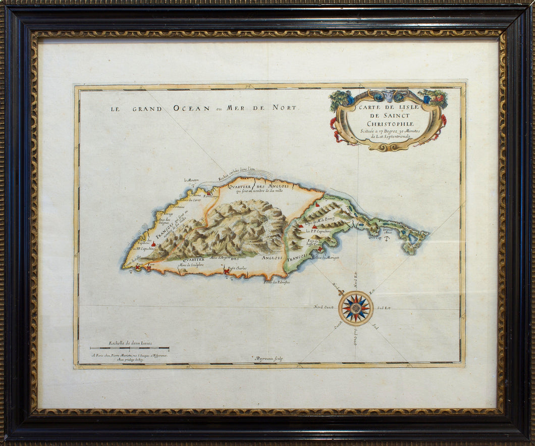 Carte de Lisle de Sainct Christophe The Island of Saint Kitts - Antique Map, circa 1660