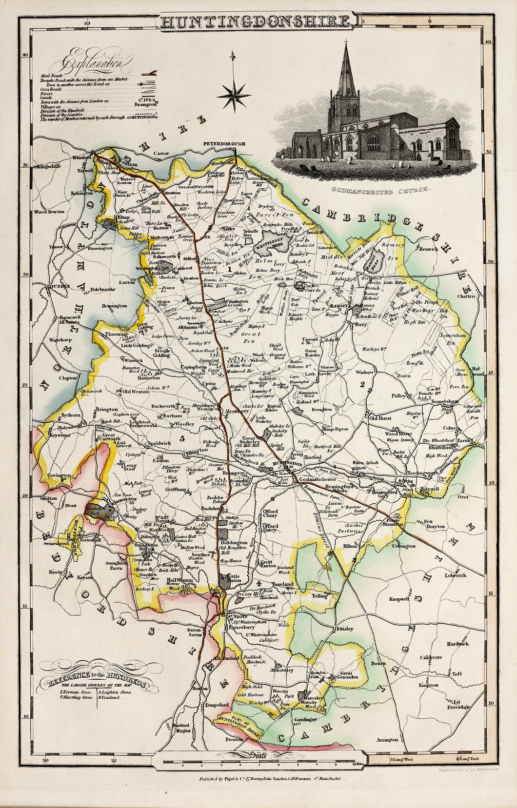 Huntingdonshire - Antique Map by Pigot circa 1826