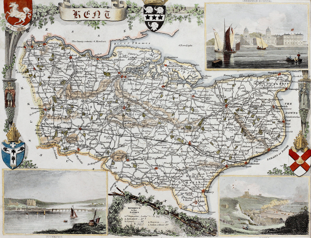 Kent - Antique Map by Thomas Moule circa 1848
