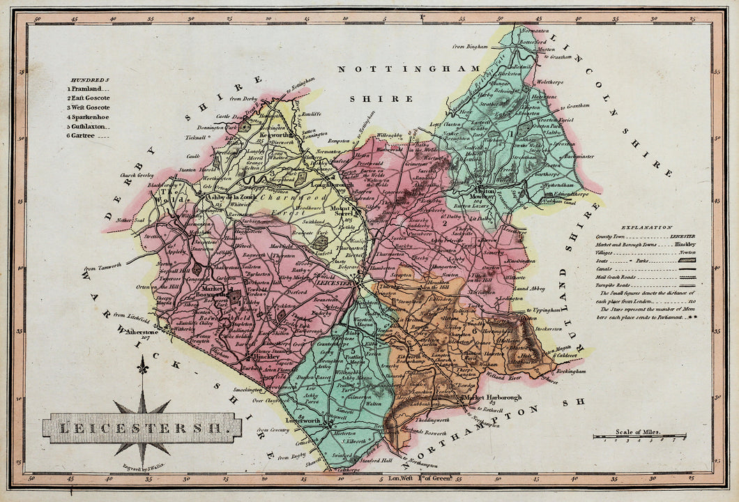 Leicestershire - Antique Map by J Wallis circa 1814