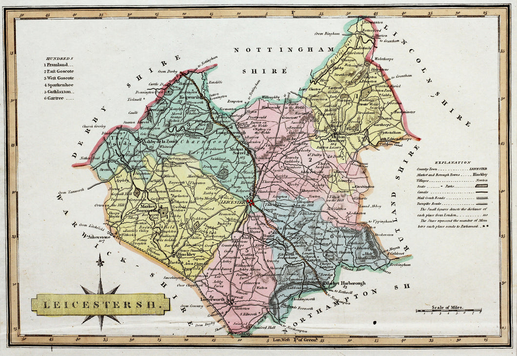 Leicestershire - Antique Map by J Wallis circa 1812