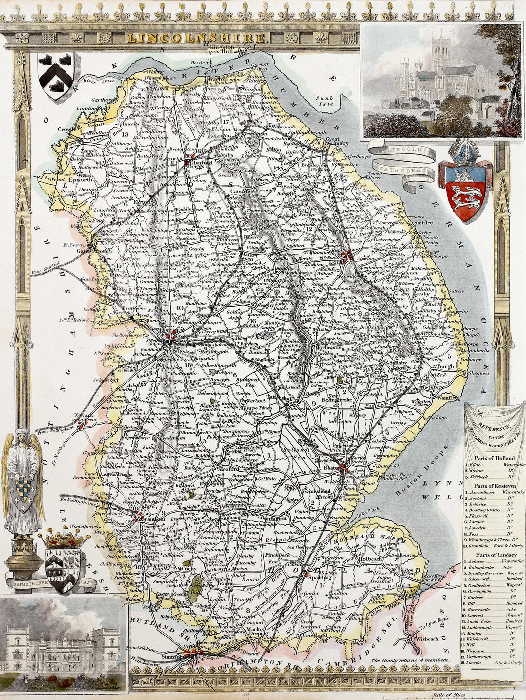 Lincolnshire - Antique Map by Thomas Moule circa 1848