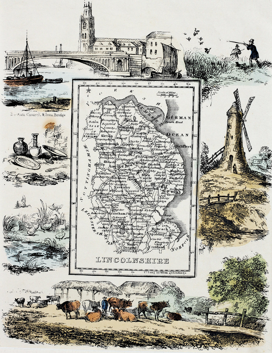 Lincolnshire - Antique Map by R Ramble circa 1845