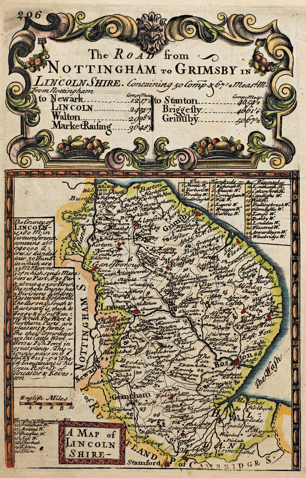 The Road from Nottingham to Grimsby - Antique Map circa 1720