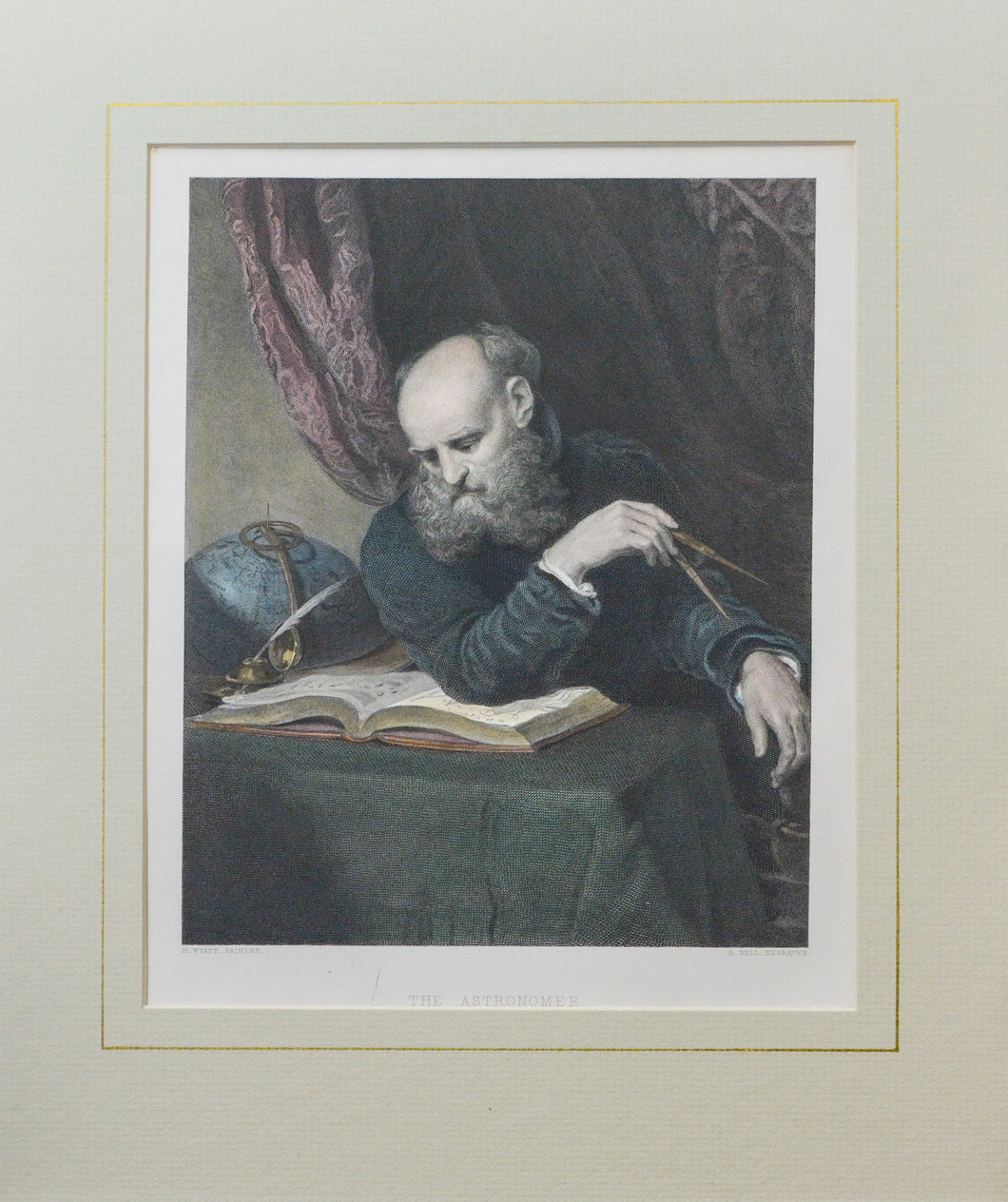 The Astronomer - Antique Steel Engraving circa 1860