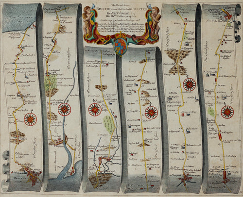 The Road from Bristol to West Chester - Antique Ribbon Map circa 1675