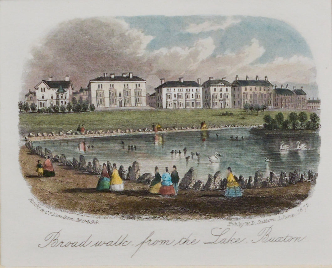 Broad Walk from the Lake Buxton - Antique Steel Engraving circa 1872