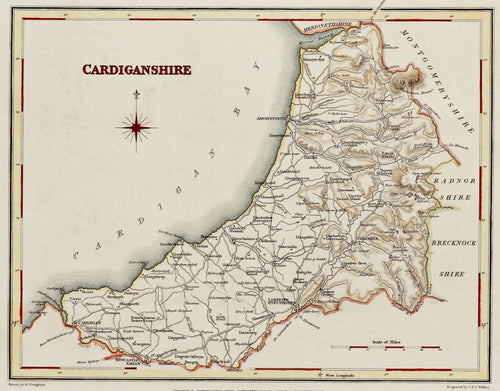 Cardiganshire - Antique Map by J&C Walker circa 1830s