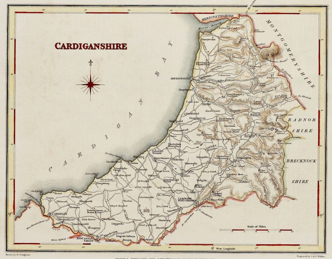 Cardiganshire - Antique Map by J&C Walker circa 1830s