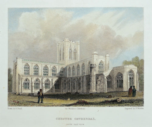 Chester Cathedral South East View - Antique Steel Engraving circa 1842